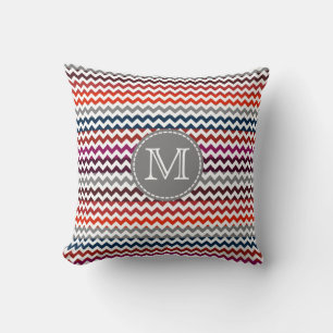 Red White Gray Zickzack Zigzag Monogram Kissen