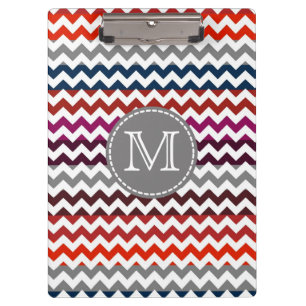 Red White Gray Zickzack Zigzag Monogram Klemmbrett