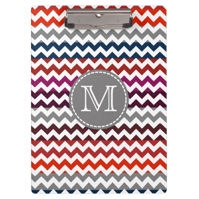 Red White Gray Zickzack Zigzag Monogram Klemmbrett (Vorderseite)