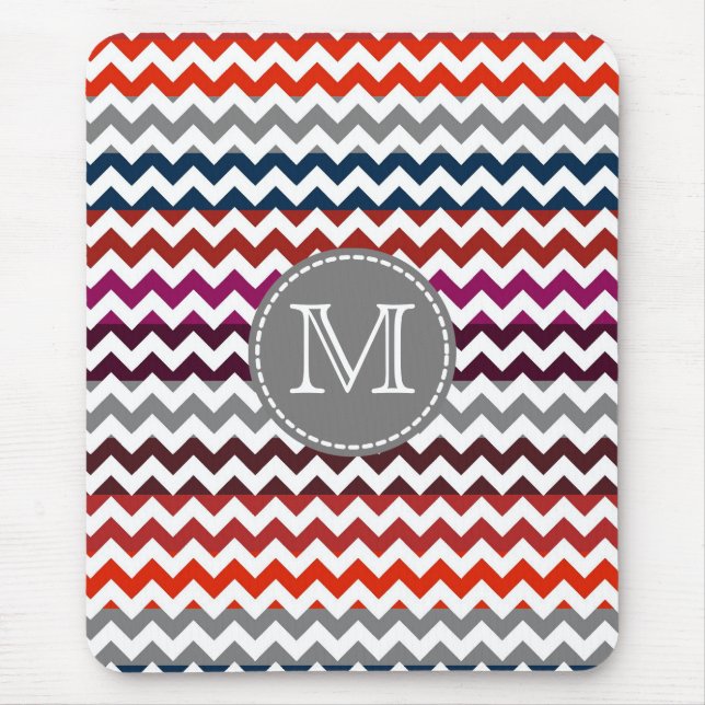 Red White Gray Zickzack Zigzag Monogram Mousepad (Vorne)