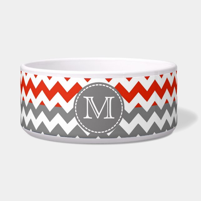 Red White Gray Zickzack Zigzag Monogram Napf (Vorderseite)