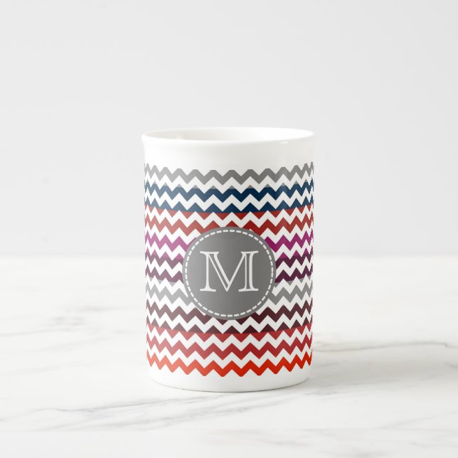 Red White Gray Zickzack Zigzag Monogram Prozellantasse (Vorderseite)