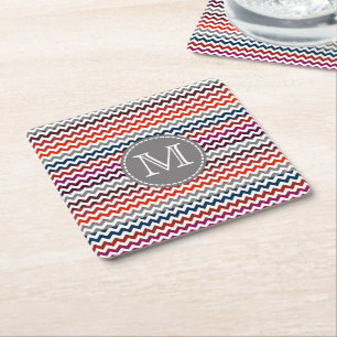 Red White Gray Zickzack Zigzag Monogram Rechteckiger Pappuntersetzer