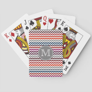 Red White Gray Zickzack Zigzag Monogram Spielkarten