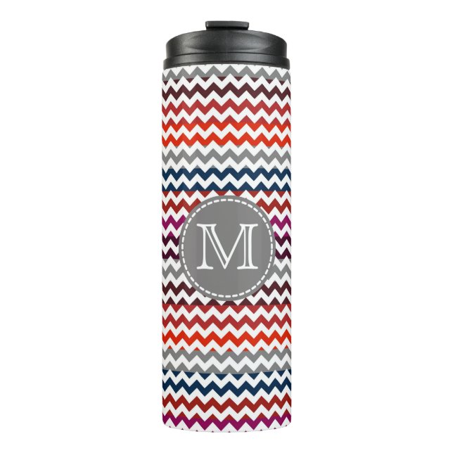 Red White Gray Zickzack Zigzag Monogram Thermosbecher (Vorderseite)