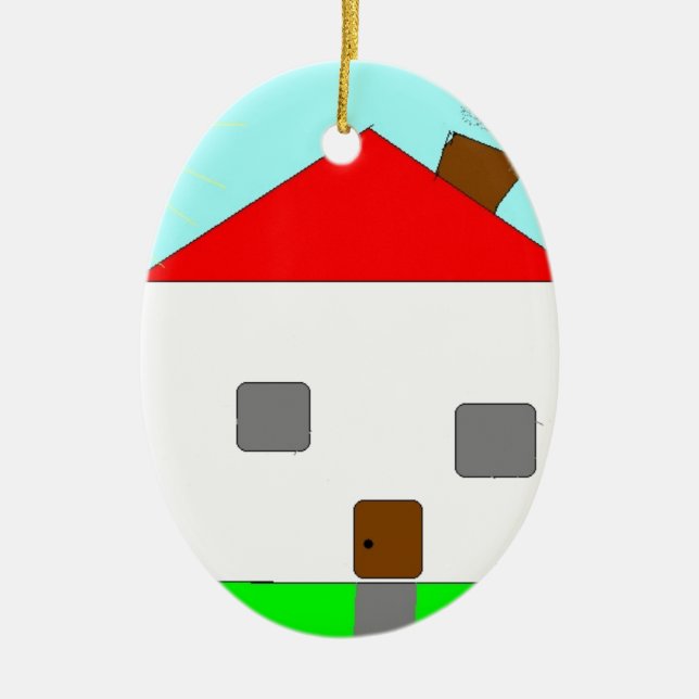 Red White Green Blue House Zeichnend, Kunst von Ki Keramikornament (Vorne)