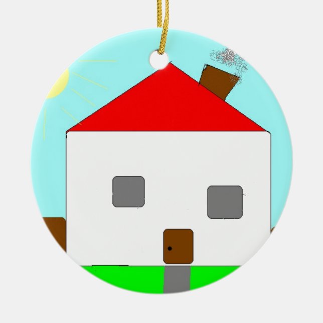 Red White Green Blue House Zeichnend, Kunst von Ki Keramikornament (Vorne)