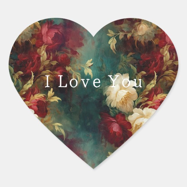 Red White Green Blume Herz-Aufkleber (Vorderseite)