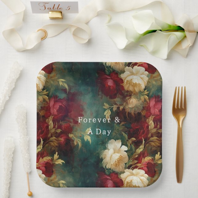 Red White Green Blume Pappteller (Hochzeit)