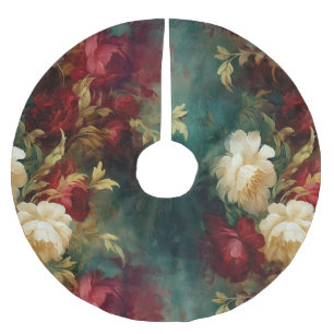 Red White Green Blume Polyester Weihnachtsbaumdecke