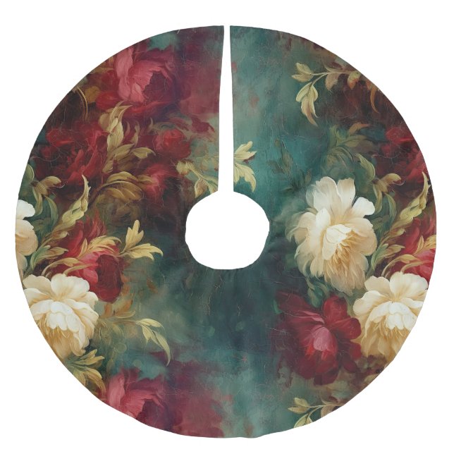 Red White Green Blume Polyester Weihnachtsbaumdecke (Vorderseite)