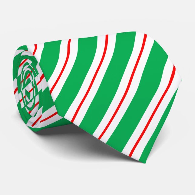 Red White Green Candy Cane Stripes Krawatte (Gerollt)