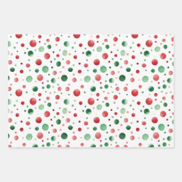 Red White Green Dots Birthday Geschenkpapier Set