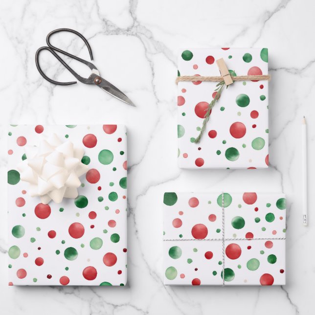 Red White Green Dots Birthday Geschenkpapier Set (Vorderseite)
