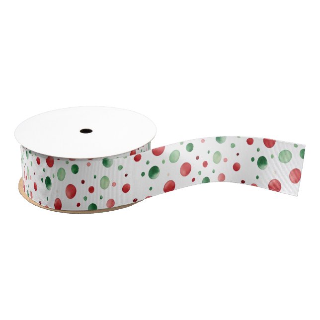 Red White Green Dots Christmas Ripsband (Spule)