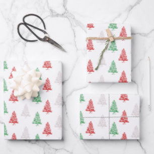Red White Green gestanzt Kleine Weihnachtsbaumen Geschenkpapier Set