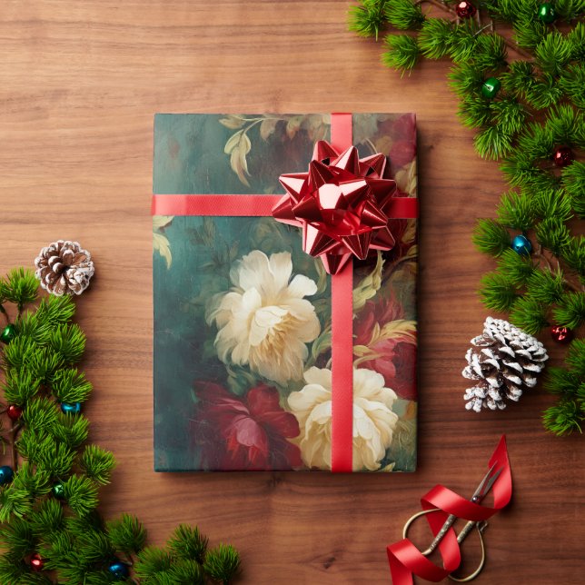 Red White Green Gold Blume Geschenkpapier (Feiertagsgeschenk)