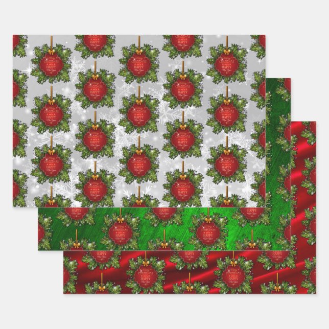 Red White & Green Holiday Wreath Geschenkpapier Set (Set)