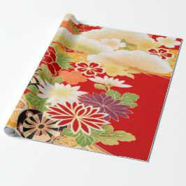 Red White Green Kimono Floral Decoupage Geschenkpapier