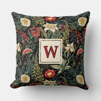 Red White Green Lilies Dahlias Floral Monogram Kissen