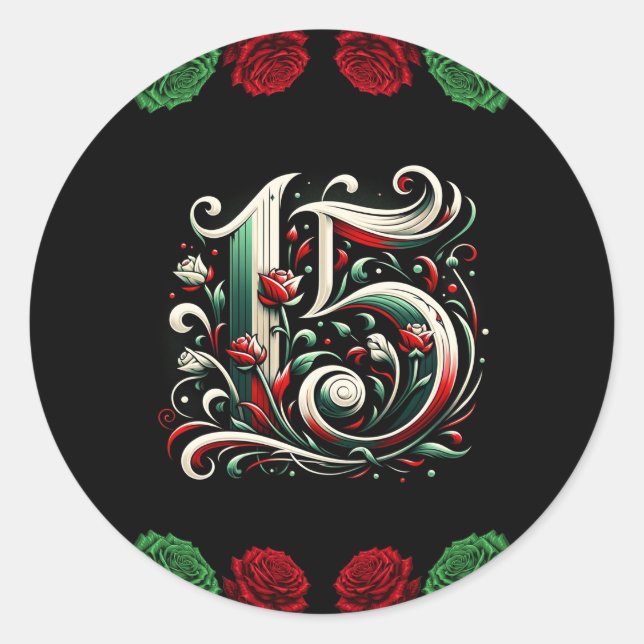 Red White Green Mis Quince Anos 15 Quinceañera Runder Aufkleber (Vorderseite)