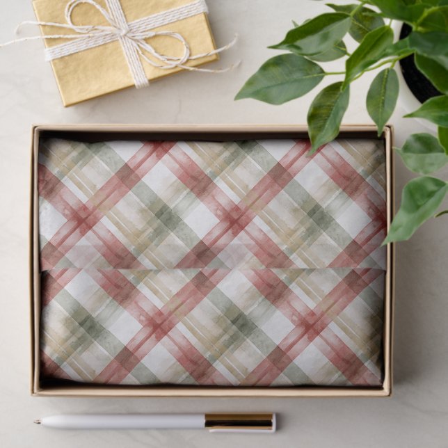 Red White Green Plaid Stripes Christmas Seidenpapier (Geschenk)