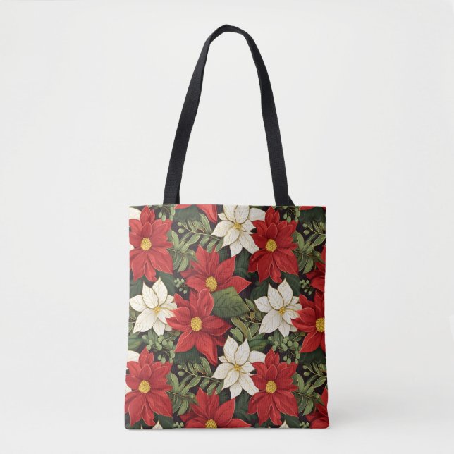 Red White Green Poinsettia Blume Muster (Vorderseite)