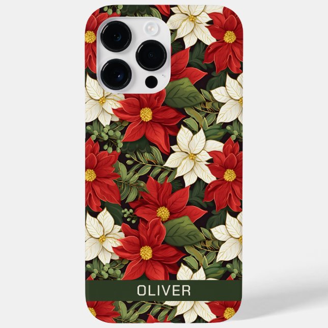 Red White Green Poinsettia Blume Muster Case-Mate iPhone Hülle (Rückseite)