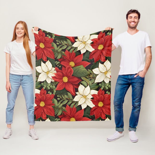 Red White Green Poinsettia Blume Muster Fleecedecke (Beispiel)