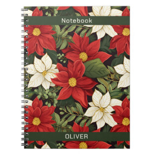Red White Green Poinsettia Blume Pattername Notizblock