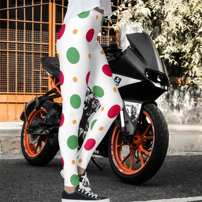 Red White Green Polka Dot Pattern Winter Christmas Leggings (Von Creator hochgeladen)