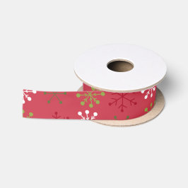Red White Green Snowflake mit Red Backing Satinband