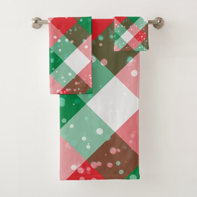 Red White Green Spotter Schachbrettmuster Badhandtuch Set (Insitu)