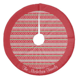 Red White Green Strick Sweater Muster Personalisie Fleece Weihnachtsbaumdecke