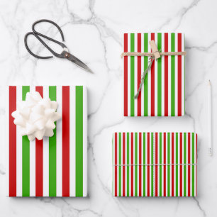 Red White Green Stripes Muster Weihnachten Geschenkpapier Set
