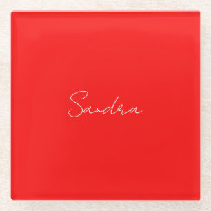 Red White Handschriftlich Minimalistisch Ihren Nam Glasuntersetzer