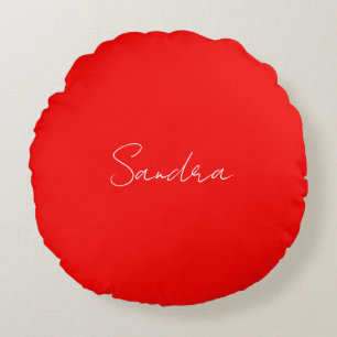 Red White Handschriftlich Minimalistisch Ihren Nam Rundes Kissen