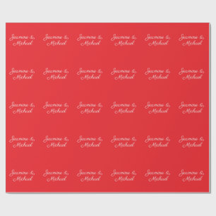 Red & White Handwriting Couple Names Wedding Geschenkpapier