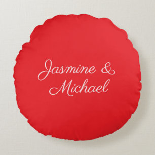 Red & White Handwriting Couple Names Wedding Rundes Kissen