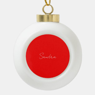 Red White Handwritten Minimalist Your Name Keramik Kugel-Ornament