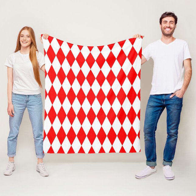 Red White Harlequin Diamonds Schachbretts Design Fleecedecke (Von Creator hochgeladen)