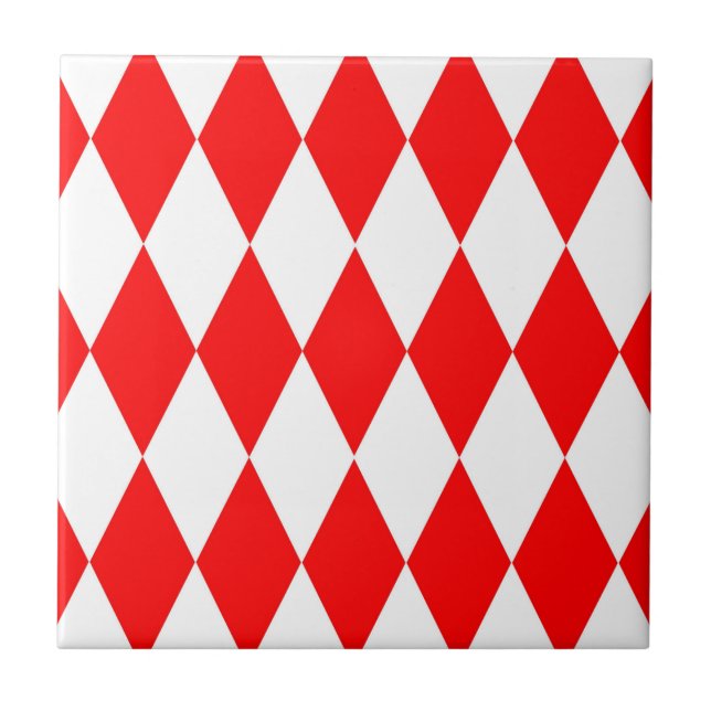 Red White Harlequin Diamonds Schachbretts Design Fliese (Vorderseite)