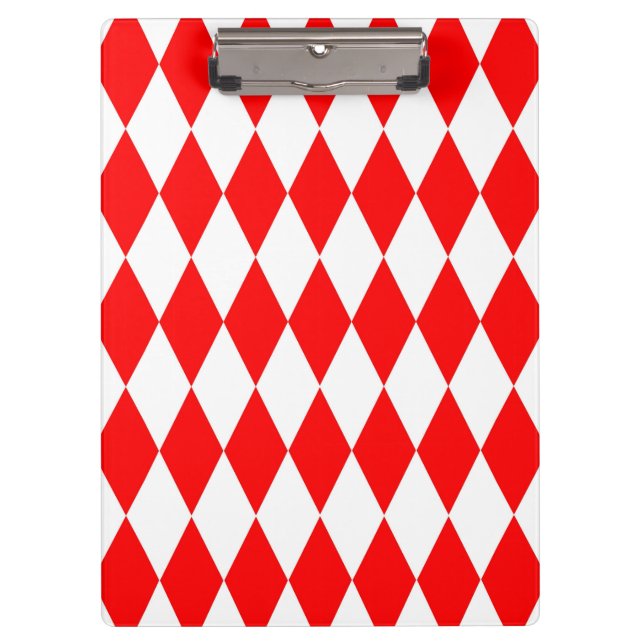 Red White Harlequin Diamonds Schachbretts Design Klemmbrett (Vorderseite)