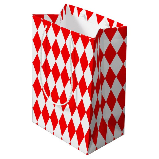 Red White Harlequin Diamonds Schachbretts Design Mittlere Geschenktüte (Von Creator hochgeladen)