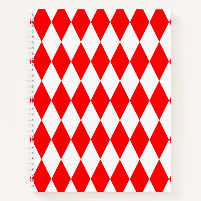 Red White Harlequin Diamonds Schachbretts Design Notizbuch (Vorderseite)