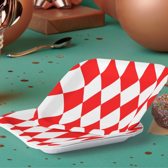 Red White Harlequin Diamonds Schachbretts Design Pappteller (Von Creator hochgeladen)