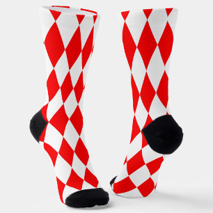 Red White Harlequin Diamonds Schachbretts Design Socken