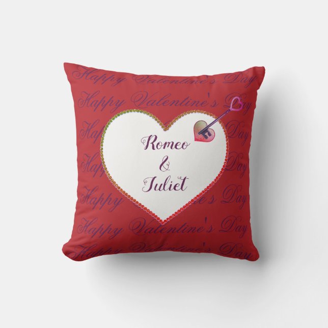 Red White Heart Couple Liebe Eleganter Valentinsta Kissen (Vorderseite)