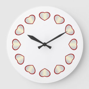 Red White Heart, White Background Clock Große Wanduhr