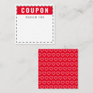 Red & White Hearts Muster Moderne Leere Coupons Mitteilungskarte